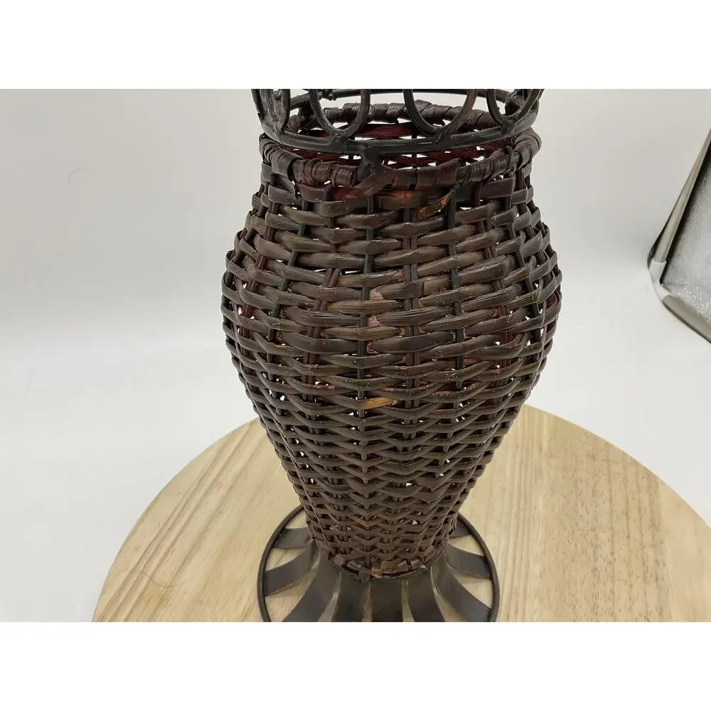 Woven Wicker Metal Vase Candle Holder‎ Decorative Rustic Farmhouse Centerpiece